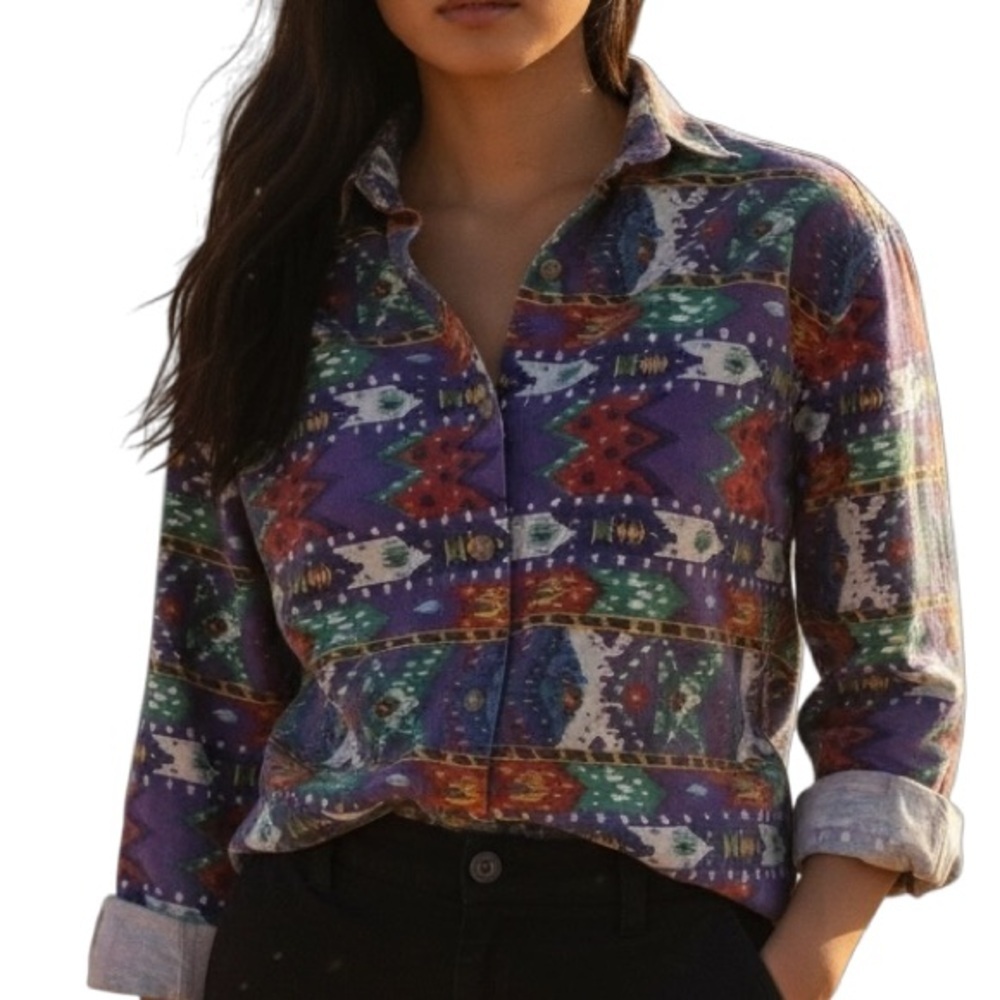 Vintage Western Tribal Button Down Shirt FLAW
